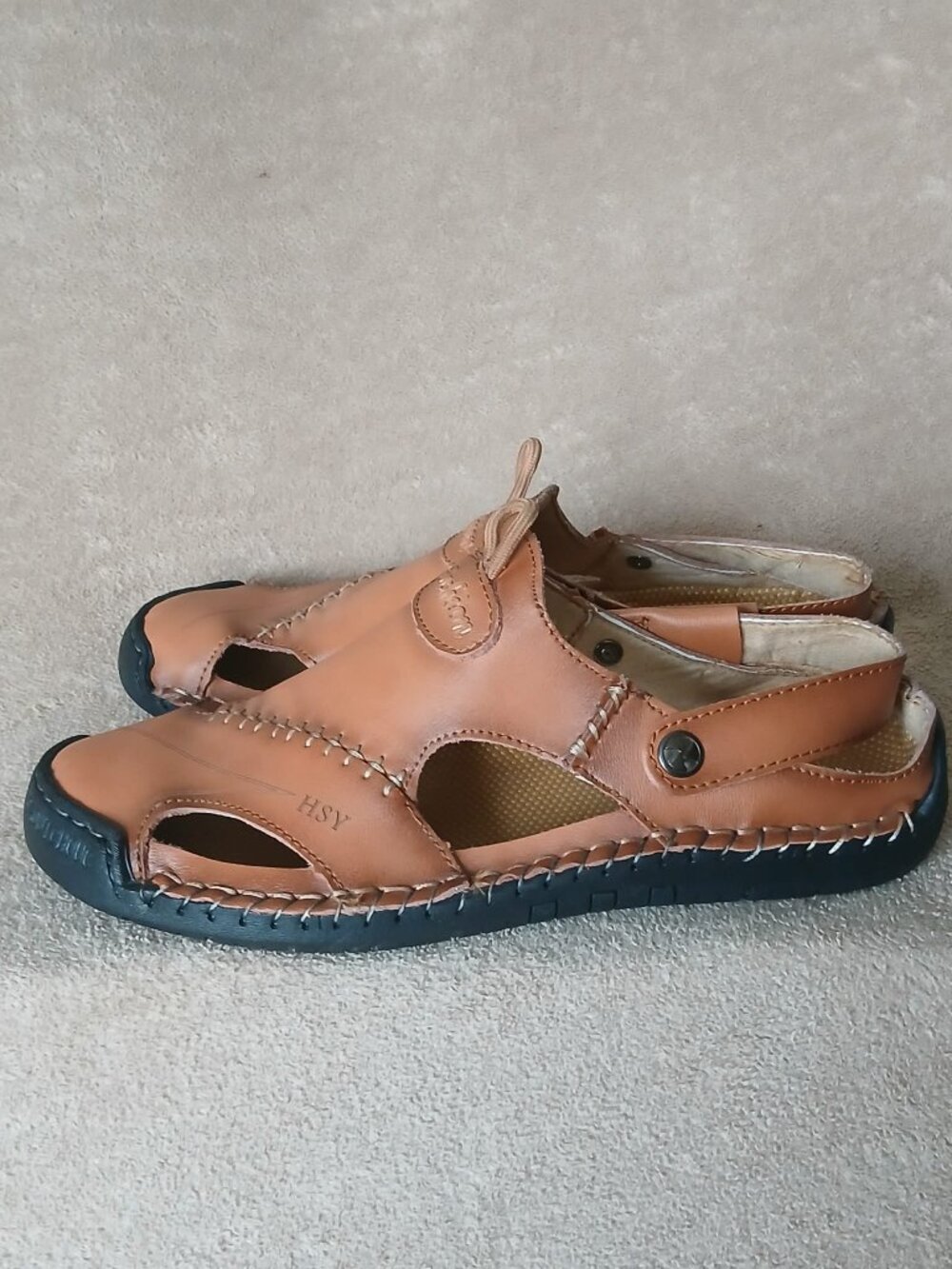 Leather Cutout Slingback Sandals in Tan